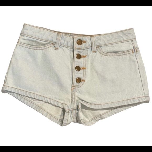 American Apparel Indigo Front Button Jean Shorts - Picture 1 of 5